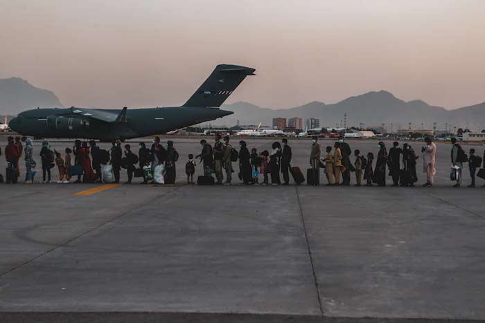 evacuation at Hamid Karzai International Airport, Kabul, Afghanistan