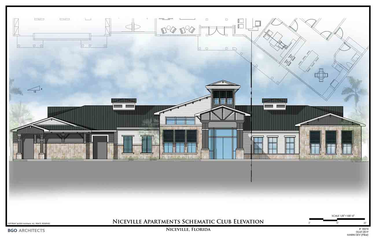 Elevation of the clubhouse