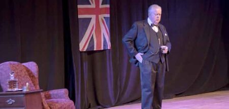 bruce collier on stage as winston churchill