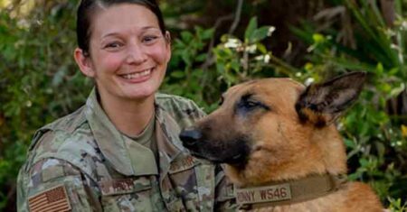U.S. Air Force Staff Sgt. Jessica Poteet, military working dog handler with 1st Special Operations Security Forces Squadron