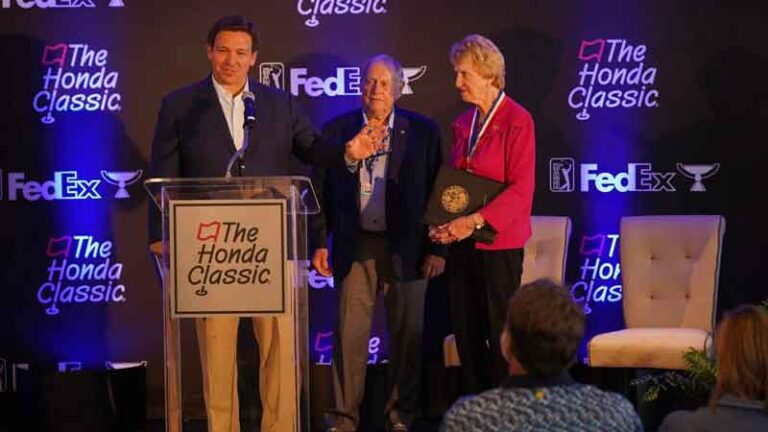 Florida Gov. Ron DeSantis presents award to Barbara Nicklaus