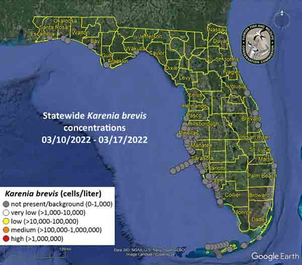 florida red tide status map, march 10-17, 2022