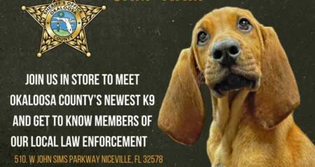 Okaloosa county sheriff's office coffee in niceville with the sheriff and bloodhound beau