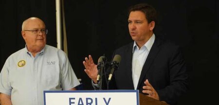 Florida Governor Ron DeSantis with State Representative Patt Maney in Fort Walton Beach, August 2021.