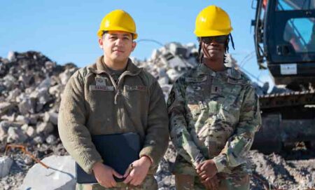U.S. Air Force Staff Sgt. Patrick Rangel, 325th Contracting Squadron contract specialist, and 1st Lt. Adrienna Payton, 325th CONS contract manager at Tyndall Air Force Base