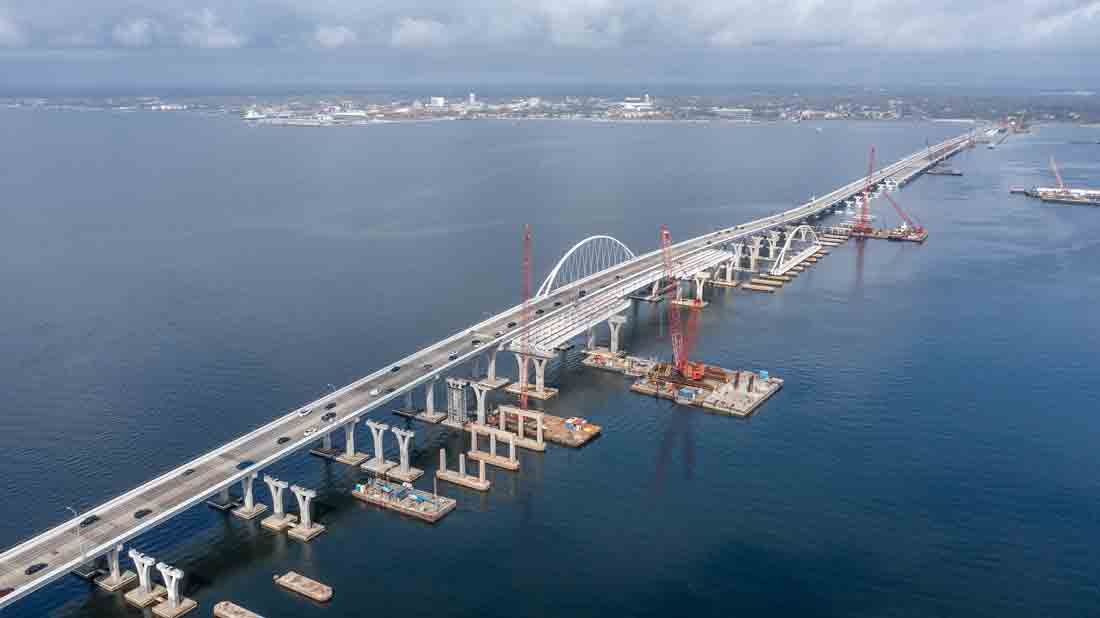 aerial of the Pensacola Bay Bridge project taken in early March