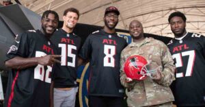 eglin air force base Atlanta Falcons football team members visit