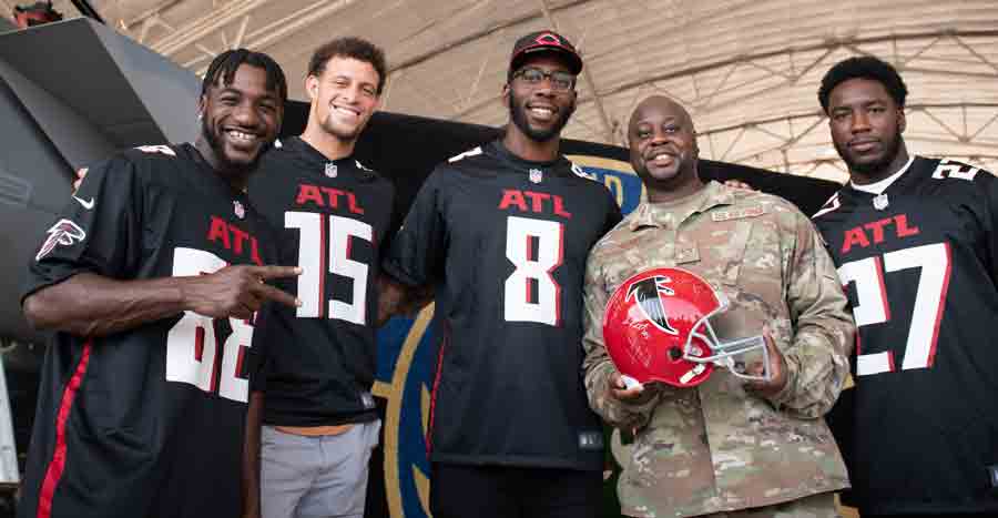 Atlanta Falcons visit with airmen at Eglin