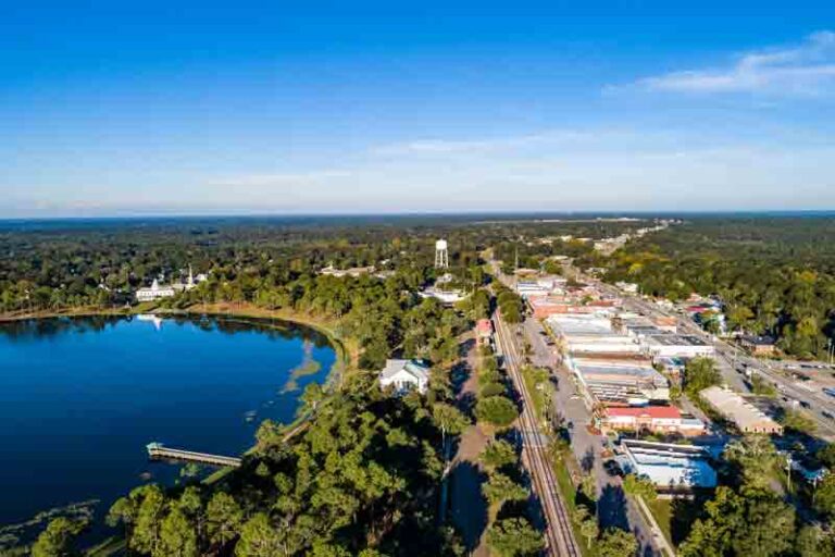 Main Street DeFuniak Springs, Florida, from the air.