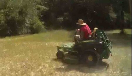 man attempts escape on riding lawnmower