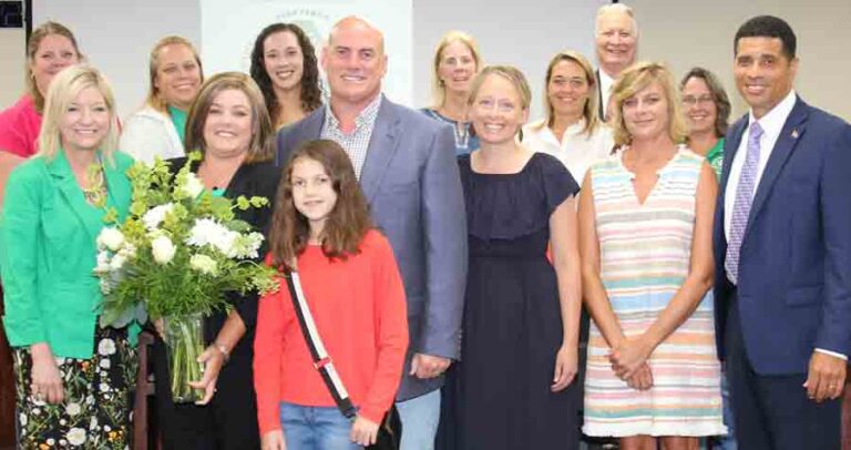 Kristen O’Shea with family, friends, and school district officials