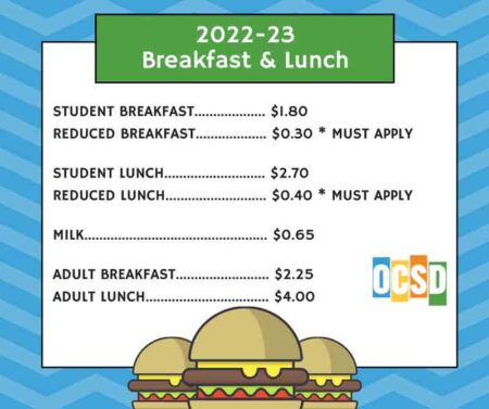 Okaloosa County schools meal prices for the 2022-23 school year