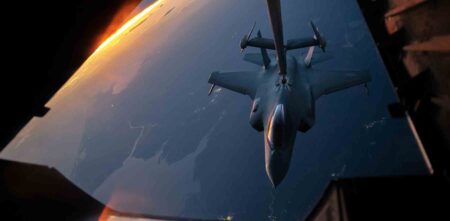 F-35 fighter aircraft refuels in flight