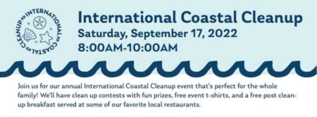 Graphic with details about International Coastal Cleanup in Okaloosa County, Florida, including date, time, and other information