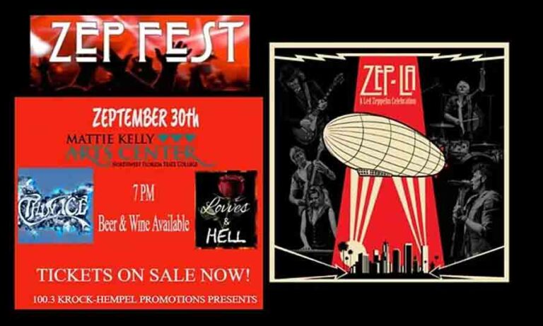 graphic promoting ZEP-LA, a Led Zeppelin tribute band at the Zepfest concert at Mattie Kelly Art Center in Niceville