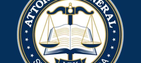 Office of Attorney General, State of Florida, logo cropped on blue background