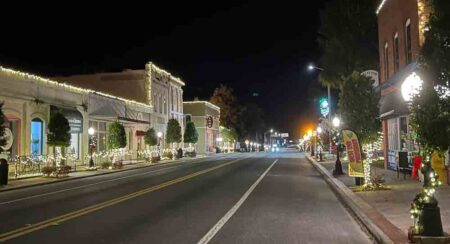 West Newberry Road decorated and lighted for Christmas