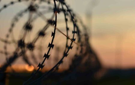 Barbed wire of prison fence