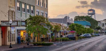 downtown Stuart, Florida at dusk