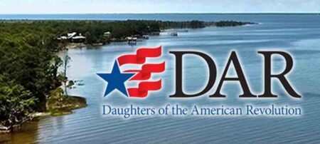Choctawhatchee Bay Chapter, National Society Daughters of the American Revolution, logo with Choctawhatchee Bay, Florida, in background.