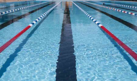 Center Lane of Outdoor Swimming Pool With Lap Lanes