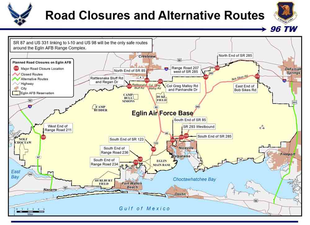 test mission map of road closures