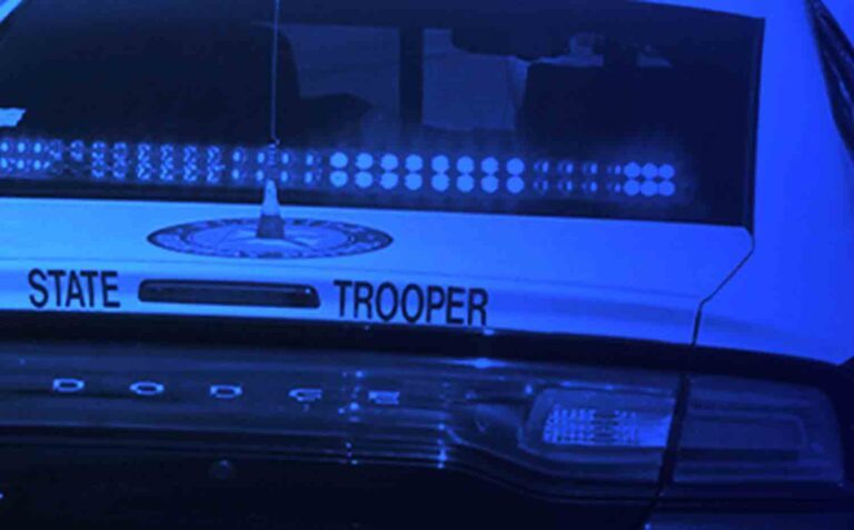 rear of Florida Highway Patrol cruiser at night
