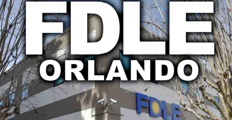 Florida Department of Law Enforcement building in Orlando, Fla. with title across top: FDLE ORLANDO