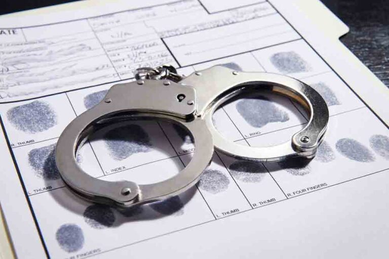 Handcuffs on top of a set of fingerprints file