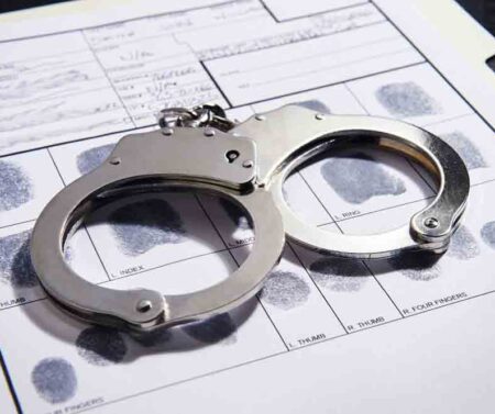 Handcuffs on top of a set of fingerprints file