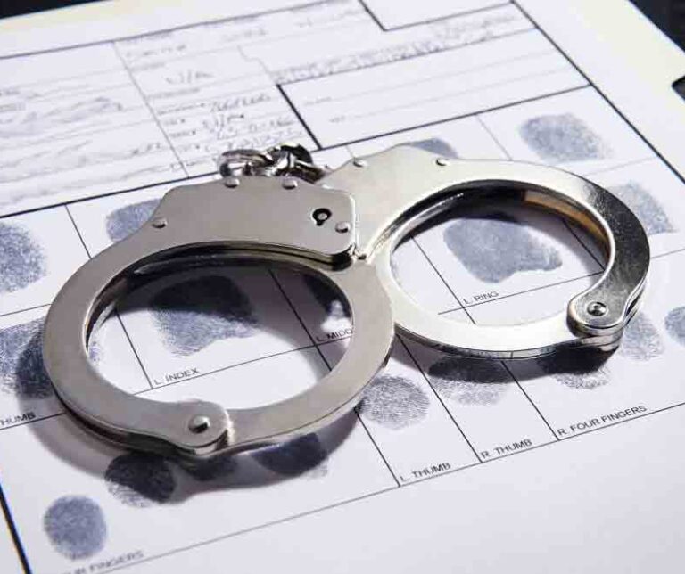 Handcuffs on top of a set of fingerprints file