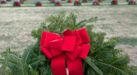 christmas wreath in a cemetery