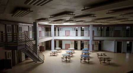 common area in a prison lighted by a skylight