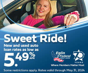 Eglin Federal Credit Union Banner ad promoting 5.49% auto loans