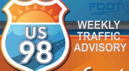 banner promoting weekly traffic advisory for US 98