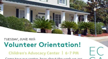 Graphic promoting volunteer orientation at the Emerald Coast Children's Advocacy Center in Niceville, Fla.