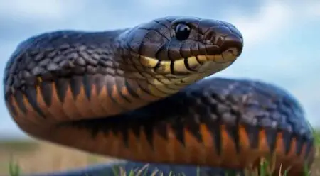 Eastern Indigo snake with head up in grass