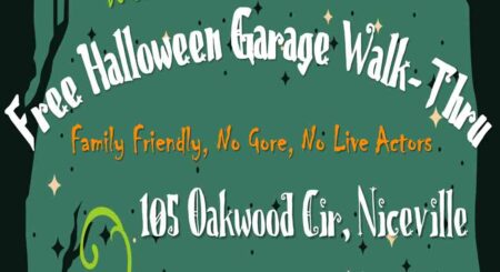 Illustration reading Free Halloween Garage Walk-Thru, 105 Oakwood Cir., Niceville