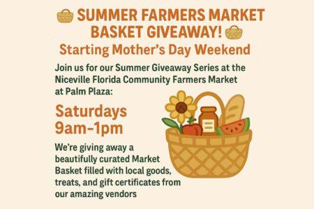 Basket giveaway poster from the Niceville Florida Community Farmers Market.