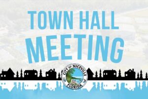 Town Hall Meeting graphic with City of Niceville logo