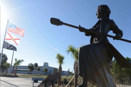 Bronze statue of Margaret Cochran Corbin at Women Veterans Monuments