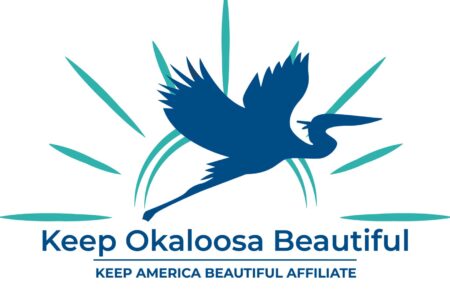 Keep Okaloosa Beautiful logo featuring a blue heron and green accents