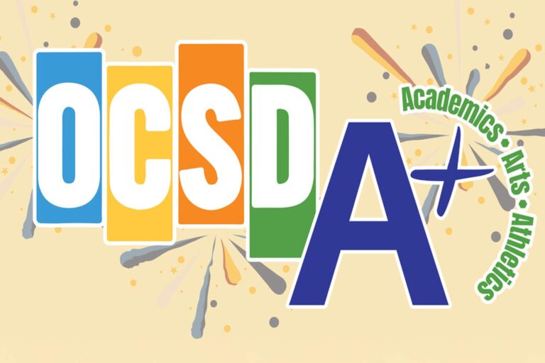 OCSD A+ graphic celebrating Okaloosa County School District’s academic success