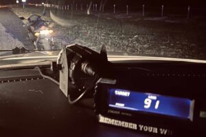 Motorcycle stopped at night with radar reading 91 mph