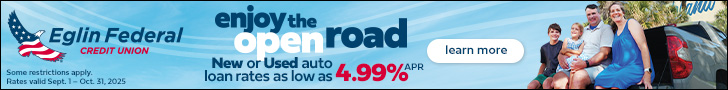 Eglin Federal Credit Union auto loan leaderboard ad with family image.