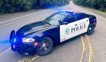 Niceville PD: Traffic stop leads to fentanyl trafficking arrest A Niceville Police Department patrol vehicle with emergency lights activated blocks a roadway.