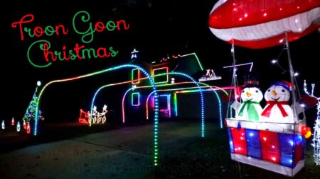 Troon Goon Christmas Lightshow returns to Niceville for ninth year A home in Bluewater Bay shines with colorful synchronized Christmas lights during the Troon Goon Christmas Lightshow in Niceville, Florida.