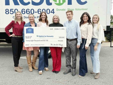 Bloody Mary Festival at The Market Shops raises $28,000 Representatives from The Market Shops and Habitat for Humanity of Walton County pose together holding a $28,000 donation check in front of a Habitat ReStore truck.