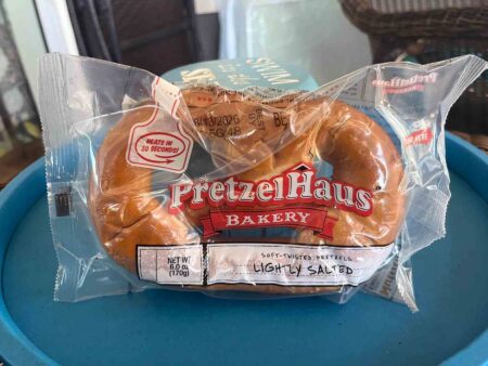 Packaged soft pretzel from PretzelHaus Bakery being sold as part of a Mid-Bay Bridge Rotary Club fundraiser.