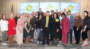 Ruckel Middle School welcomes assistant principal Damian Sotelo Group photo of educators, staff, and supporters gathered around newly appointed Ruckel Middle School Assistant Principal Damian Sotelo during an Okaloosa County School District event.